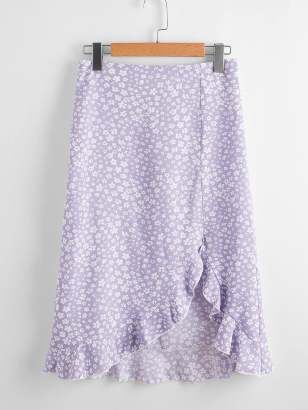 SHEIN Lilac Floral Ruffle Midi Skirt